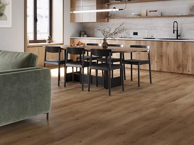Piso laminado Parador instalado en una sala